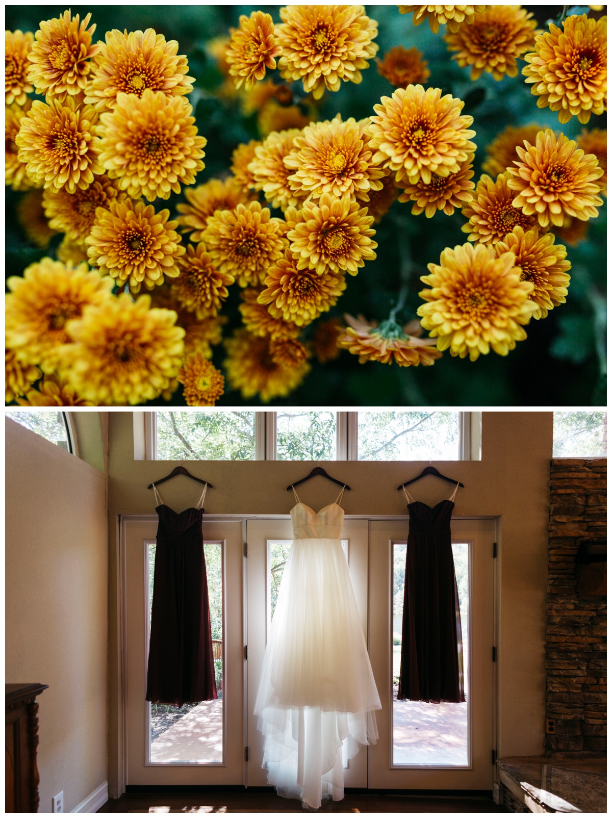 Wedding party dresses and flowers at Little Piney Lodge